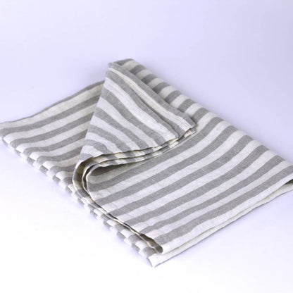 Natural Striped Linen Hand Towel, Stonewashed