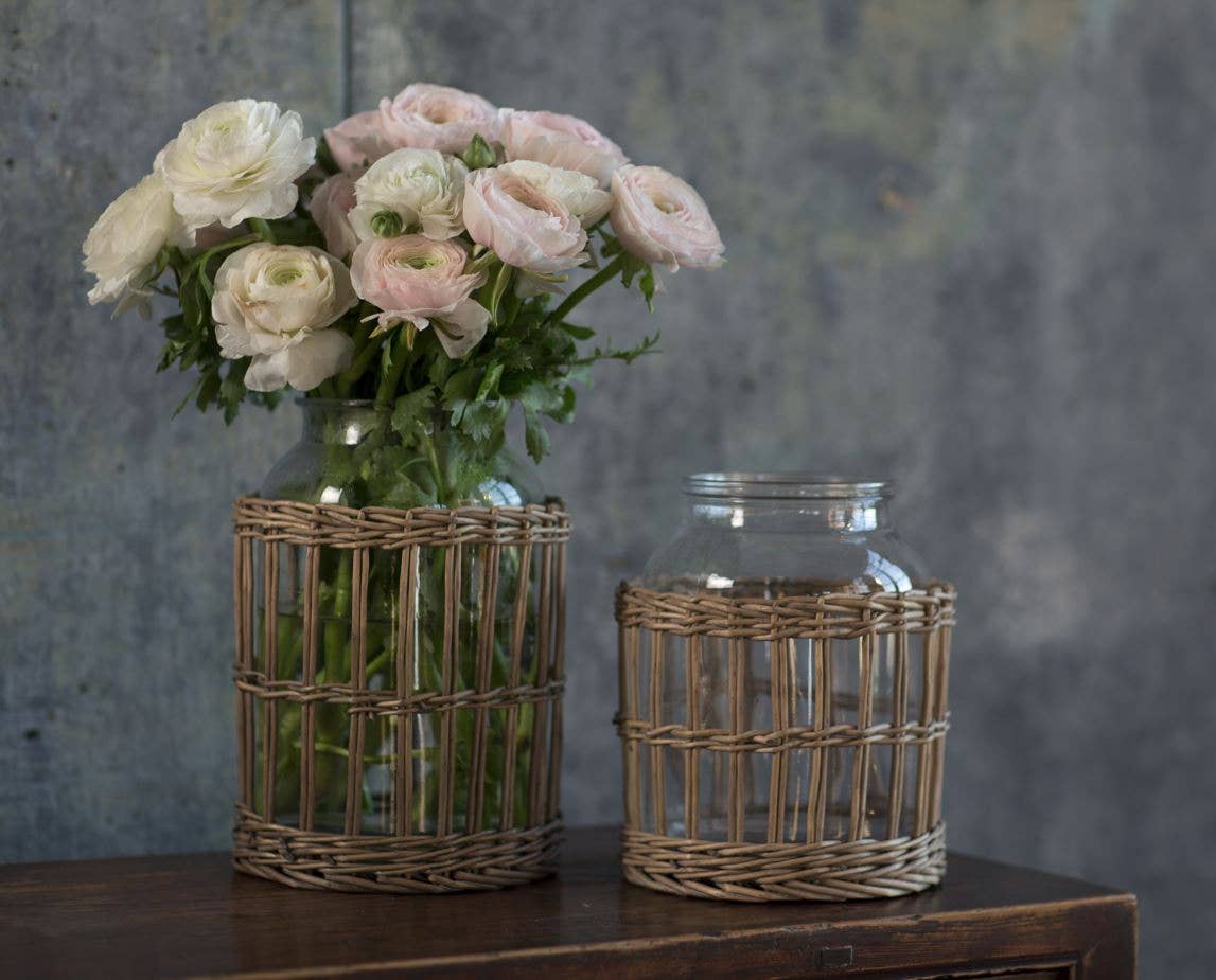 Glass & Woven Willow Canister / Vase (LARGE)