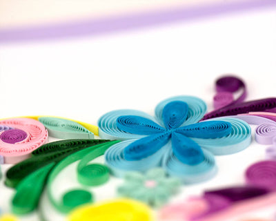 Floral Rainbow Heart - Quilling Card (6in sq, hand-made with envelope)