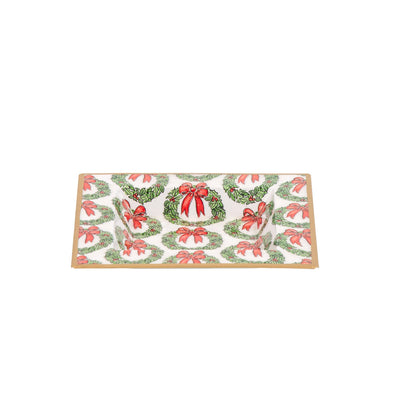 Holly Wreath Bow Enameled Tori Trinket Tray - Jaye's Studio