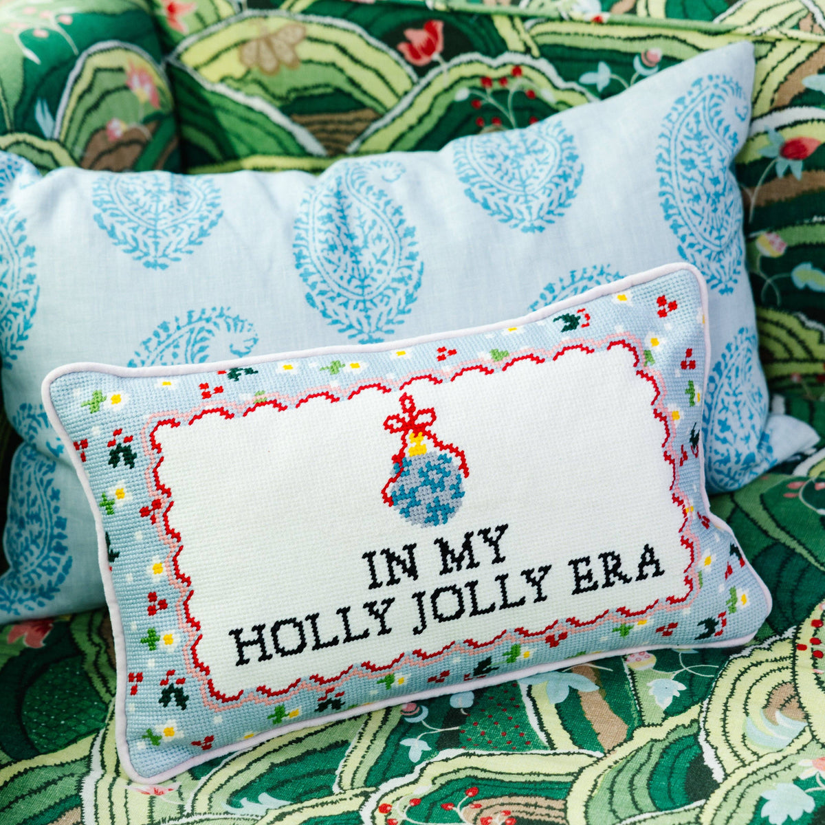 Holly Jolly Era Needlepoint Pillow - Furbish Studios