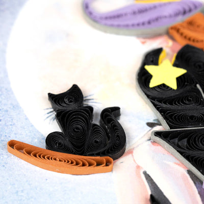 Card, Witch on Broomstick - Quilling Card (6in sq)