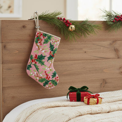 Holly Embroidered Mini Stocking