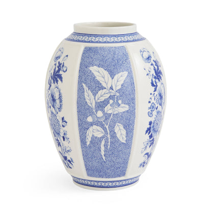 Blue Italian Vase, British Flowers - Spode (10in)