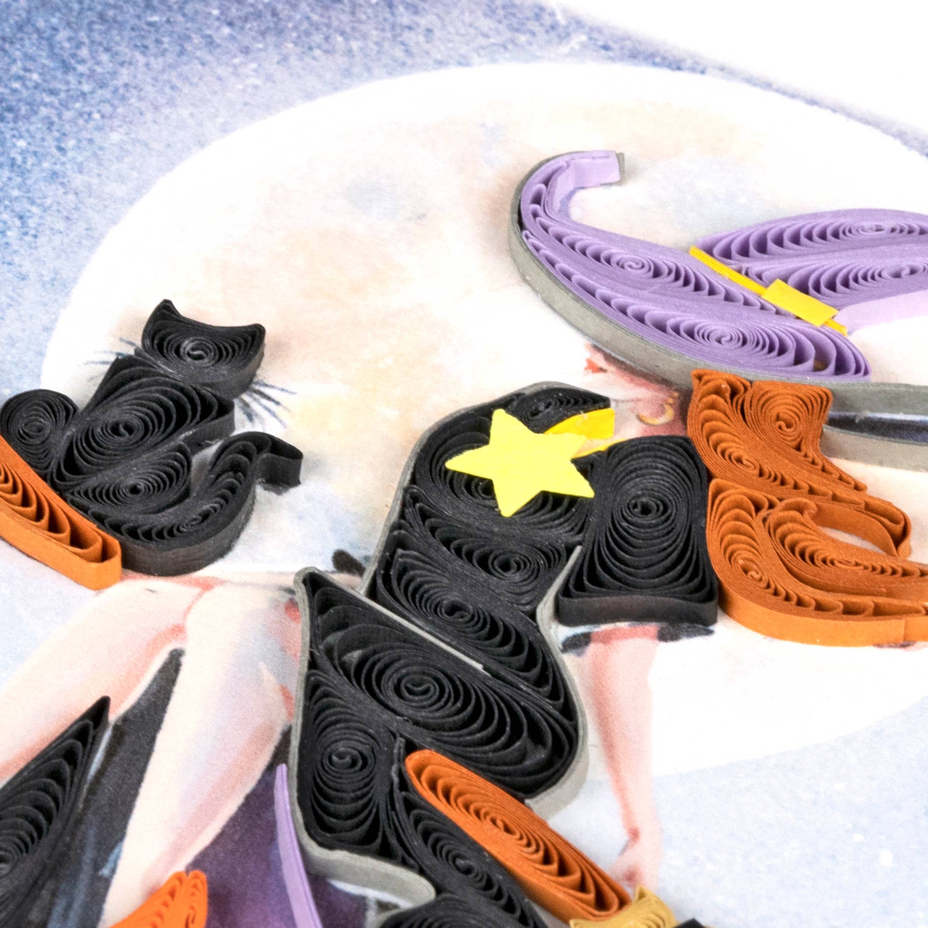 Card, Witch on Broomstick - Quilling Card (6in sq)
