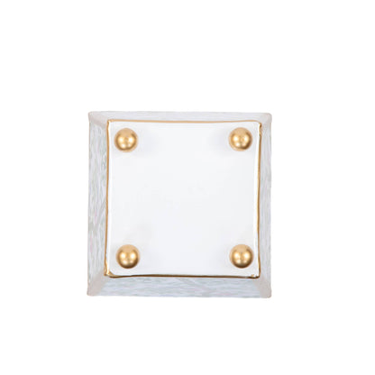 Elsie's Garden Enameled Square Cachepot Planter, Blue & Pink (6-in)