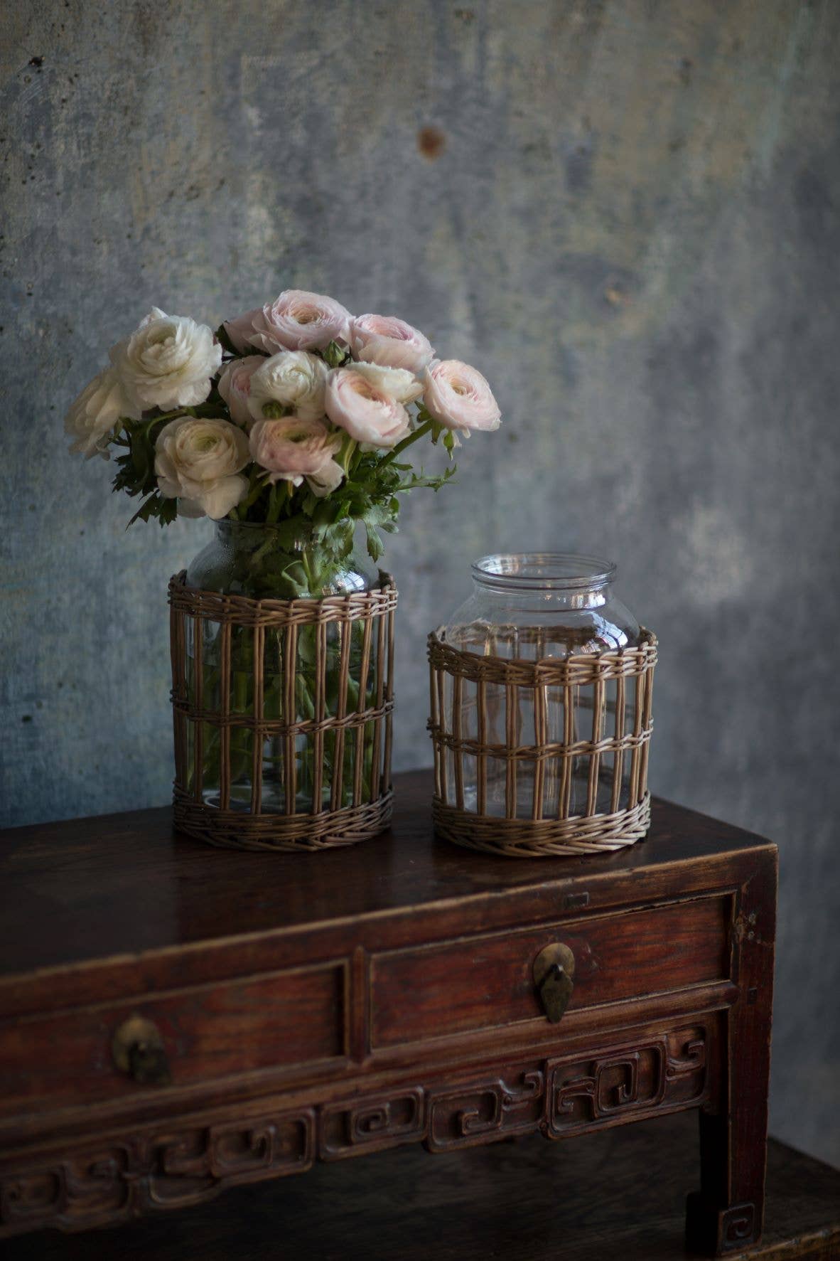Glass & Woven Willow Canister / Vase (LARGE)