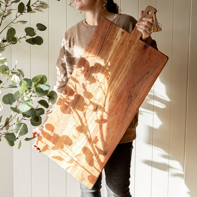 Oversized Rustic Cutting Board, Acacia Wood & Jute (38in x 16in)