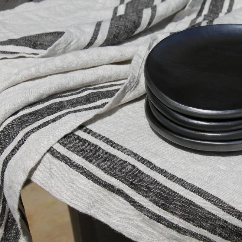 Grey & Black Striped Linen Hand Towel, Stonewashed