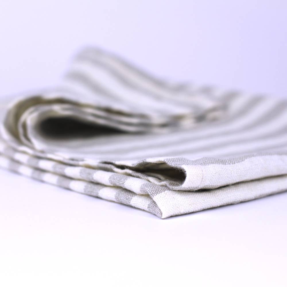 Natural Striped Linen Hand Towel, Stonewashed - Thumbnail 4