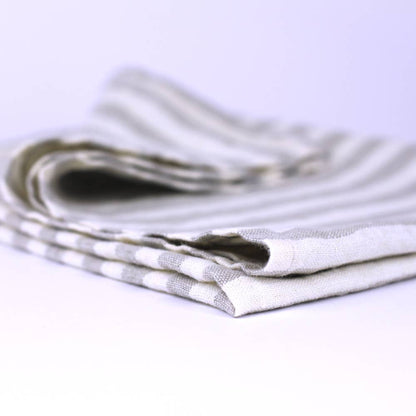 Natural Striped Linen Hand Towel, Stonewashed