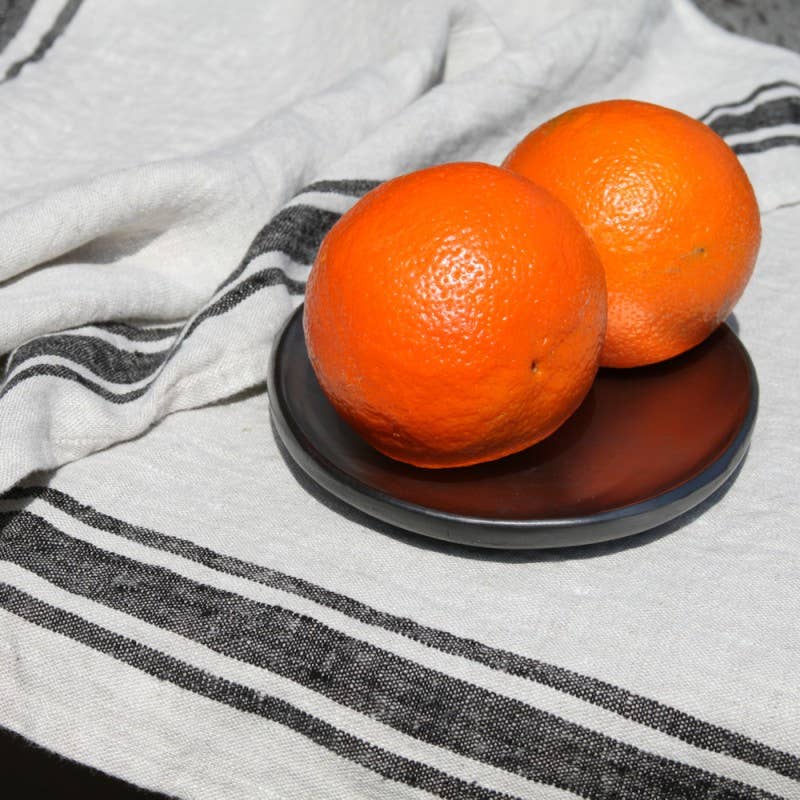 Grey & Black Striped Linen Hand Towel, Stonewashed