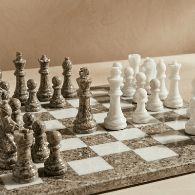 Marble Chess Set, Oceanic & White, 16in  (with Storage Case)