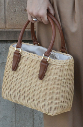 Beige Italian Paglia Lined Beach Basket Bag