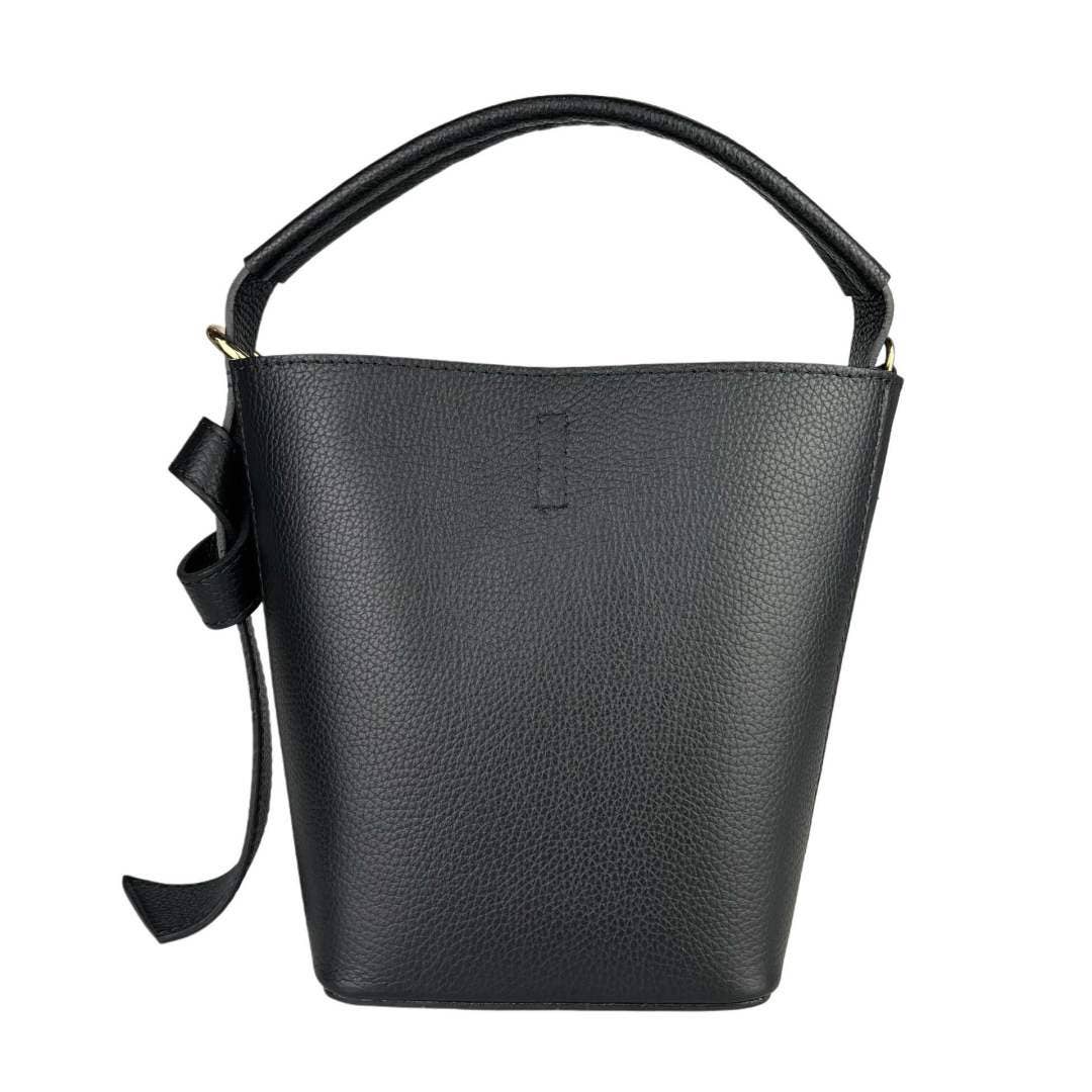 Black Mini Bucket Bag, Leather (Made in Italy)