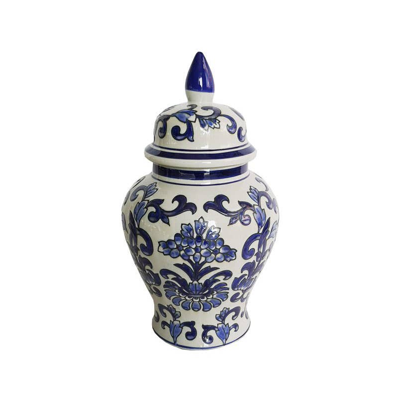 Green & White Chinoiserie Ginger Jar, 14in
