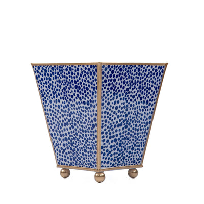 Shagreen Enameled Square Cachepot Planter, Blue & White (6-in)