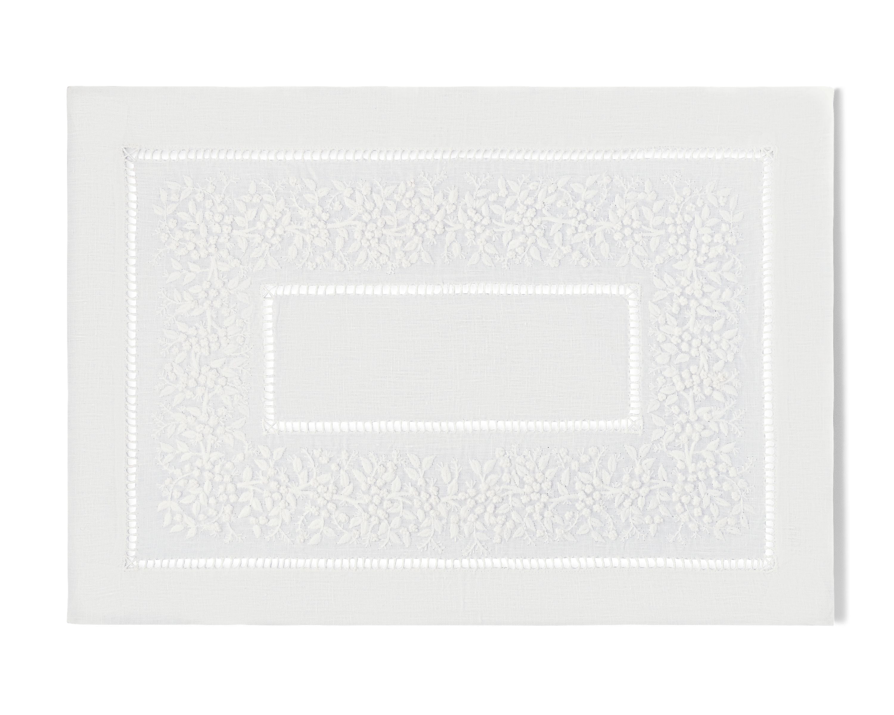 Linen Placemat, White on Taupe
