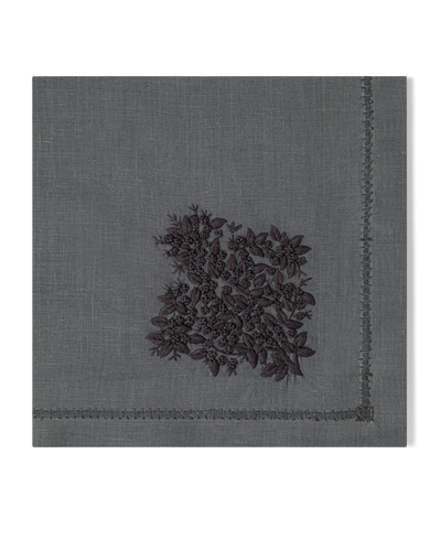 Linen Dinner Napkin, White on Taupe