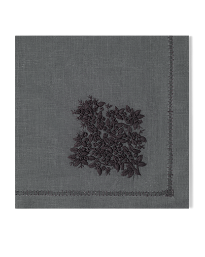 Linen Dinner Napkin, White on Taupe