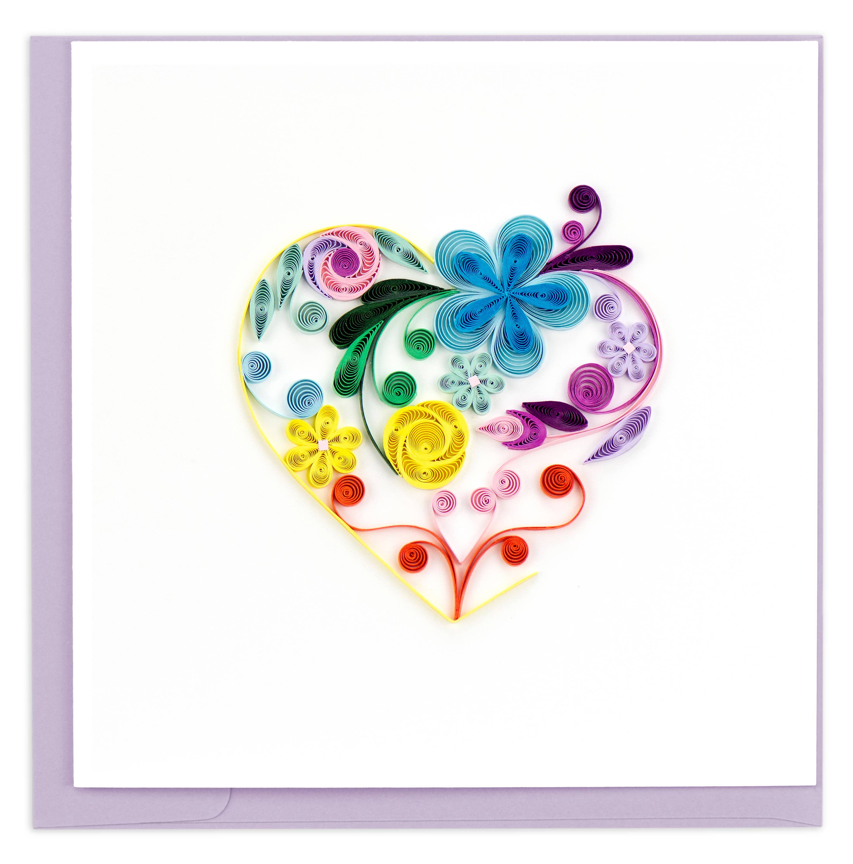 Floral Rainbow Heart - Quilling Card (6in sq, hand-made with envelope)