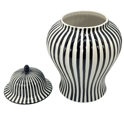 Black & White Candy Cane Striped Ceramic Vase, 18in