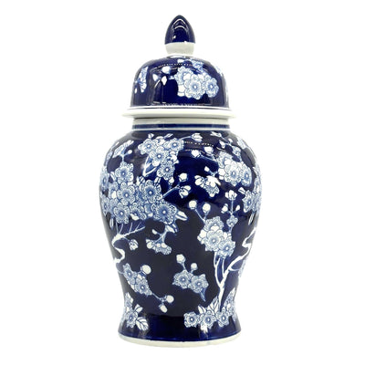 Dark Blue & White Chinoiserie Ginger Jar, 14in