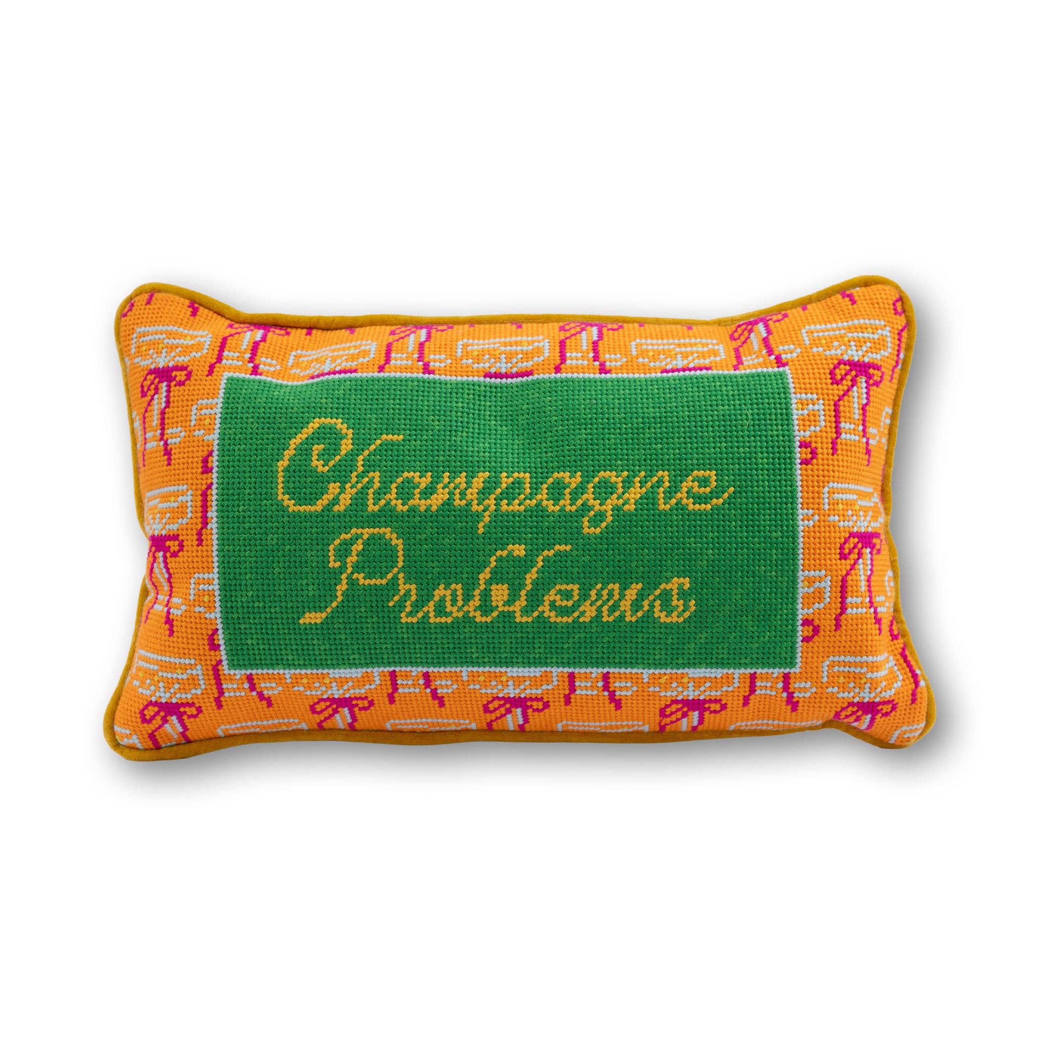 Champagne Problems Needlepoint Pillow - Furbish Studio