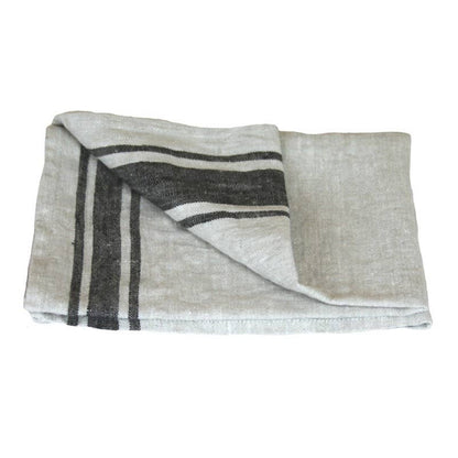 Grey & Black Striped Linen Hand Towel, Stonewashed