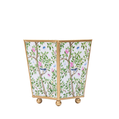 Elsie's Garden Enameled Square Cachepot Planter, Blue & Pink (6-in)