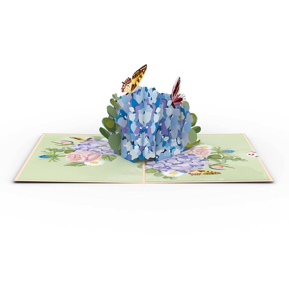Hydrangea Butterflies Pop-up Card 5in x 7in, Flower Vase, Vintage