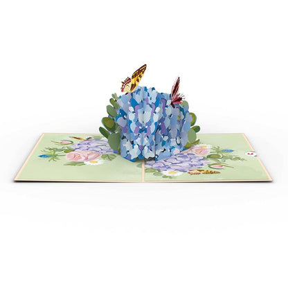 Hydrangea Butterflies Pop-up Card 5in x 7in, Flower Vase, Vintage