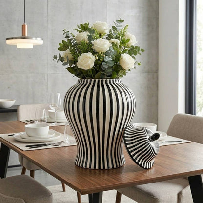 Black & White Candy Cane Striped Ceramic Vase, 18in