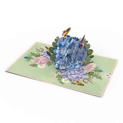 Hydrangea Butterflies Pop-up Card 5in x 7in, Flower Vase, Vintage