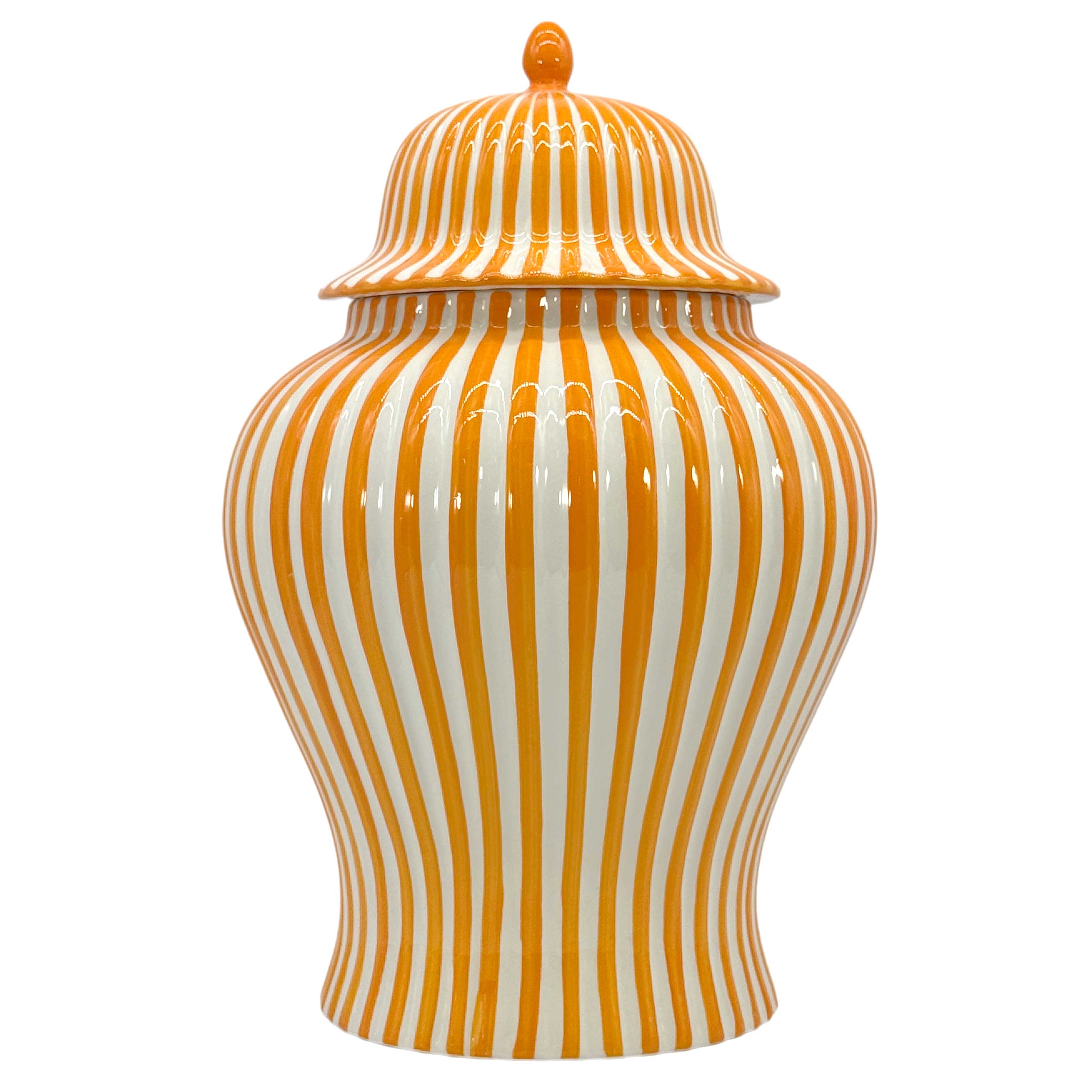 Orange & White Candy Cane Striped Ceramic Vase 18in