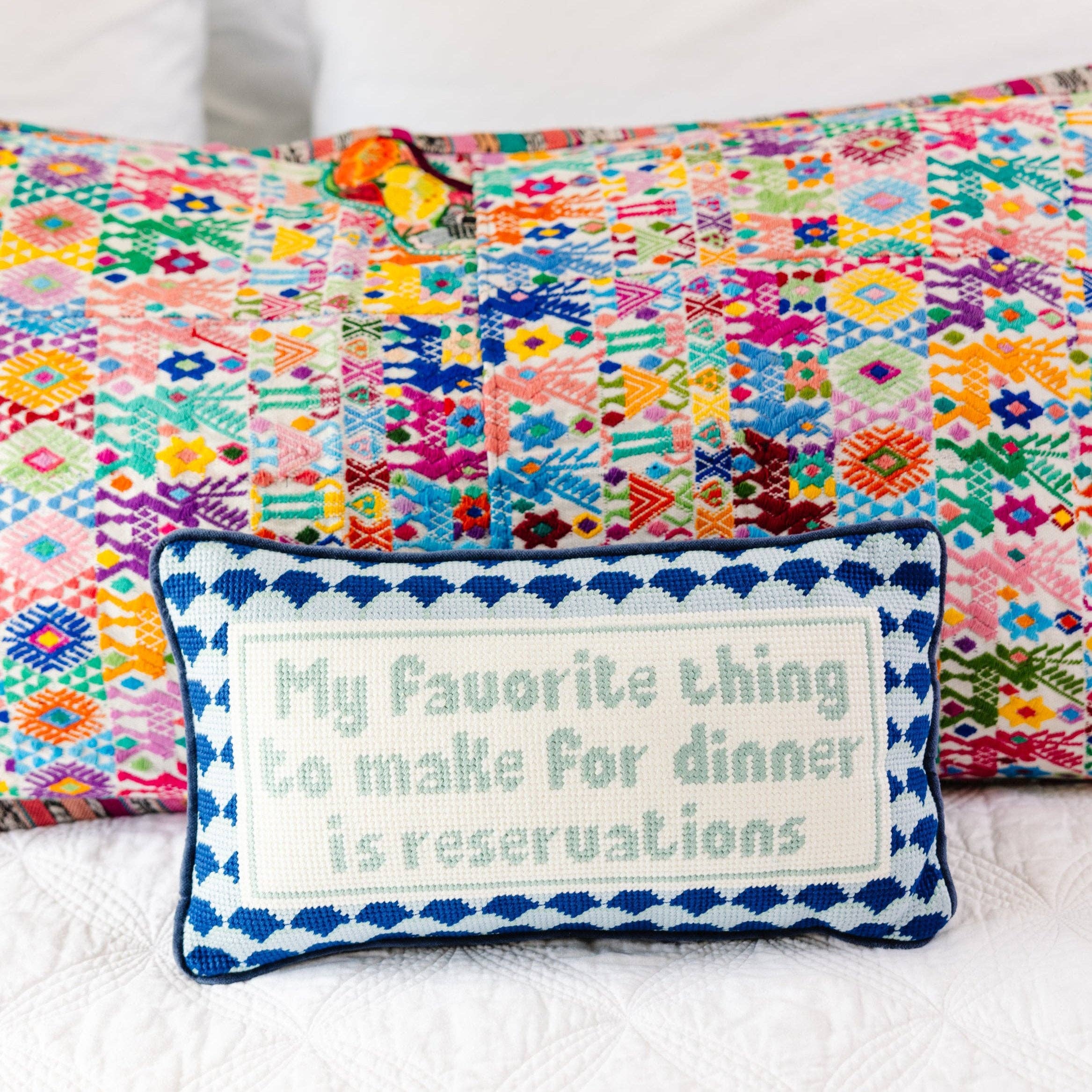 Pillow, 'Make for dinner...' Needlepoint - Furbish Studio