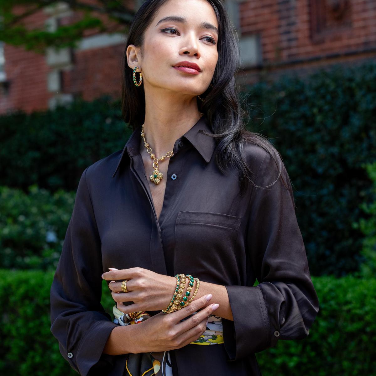Berry Gem Petite Hinged Bangle, Malachite - Capucine de Wulf