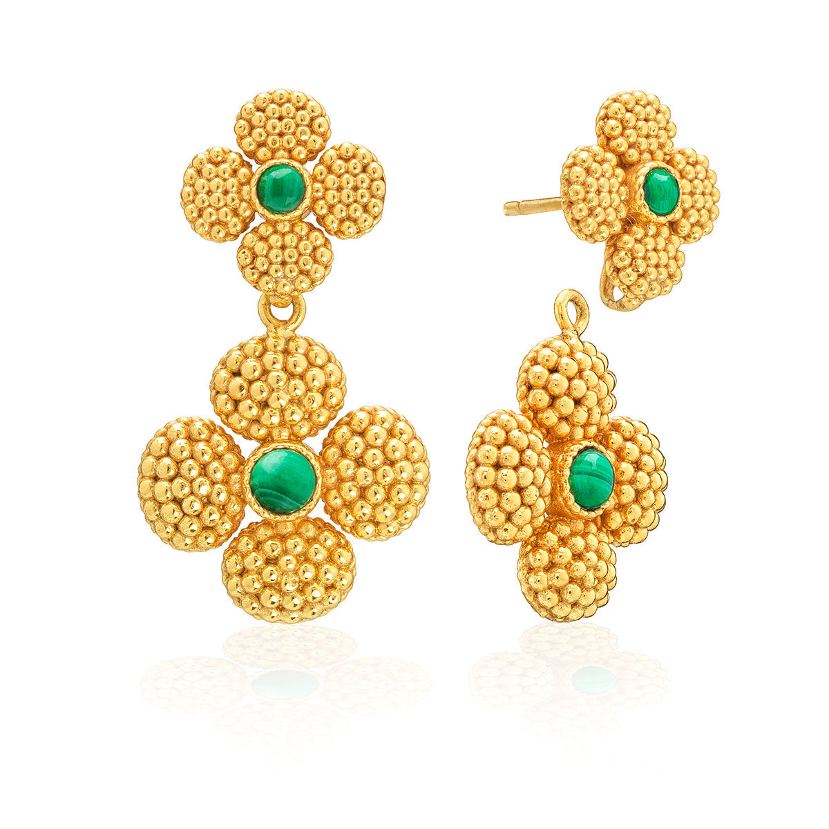 Berry Clover Malachite Convertible Duo Earrings - Capucine de Wulf