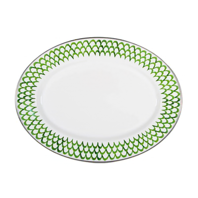 Green Scallop Oval Platter - Golden Rabbit Enamelware