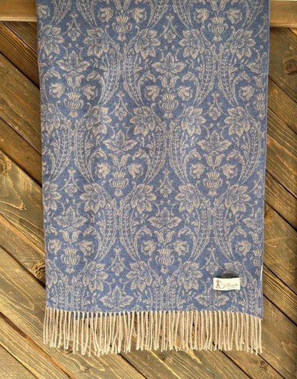 Wool Throw, Blue - Busatti (55in x 70in / 140cm x 170cm)