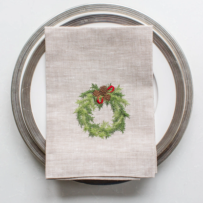 Juniper Wreath Tri-Fold Dinner Napkin, Set of 4 - Arte Italica (20in sq)