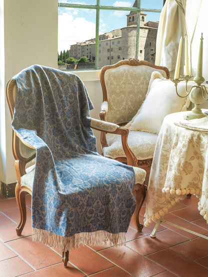 Wool Throw, Blue - Busatti (55in x 70in / 140cm x 170cm)