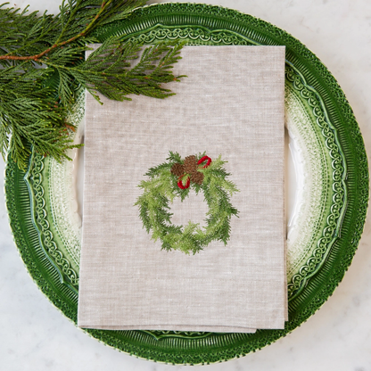 Juniper Wreath Tri-Fold Dinner Napkin, Set of 4 - Arte Italica (20in sq)