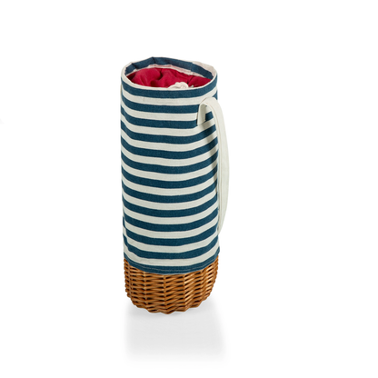 Canvas & Willow Wine Tote, Blue Stripe / Natural Base / Red Interior