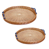 Wicker Tray (24-inch Round, Blue Handles)