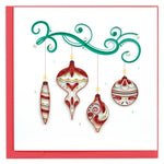 Card, Red Christmas Ornaments - Quilling Card (6in sq, with envelope)