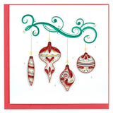 Card, Red Christmas Ornaments - Quilling Card (6in sq, with envelope)