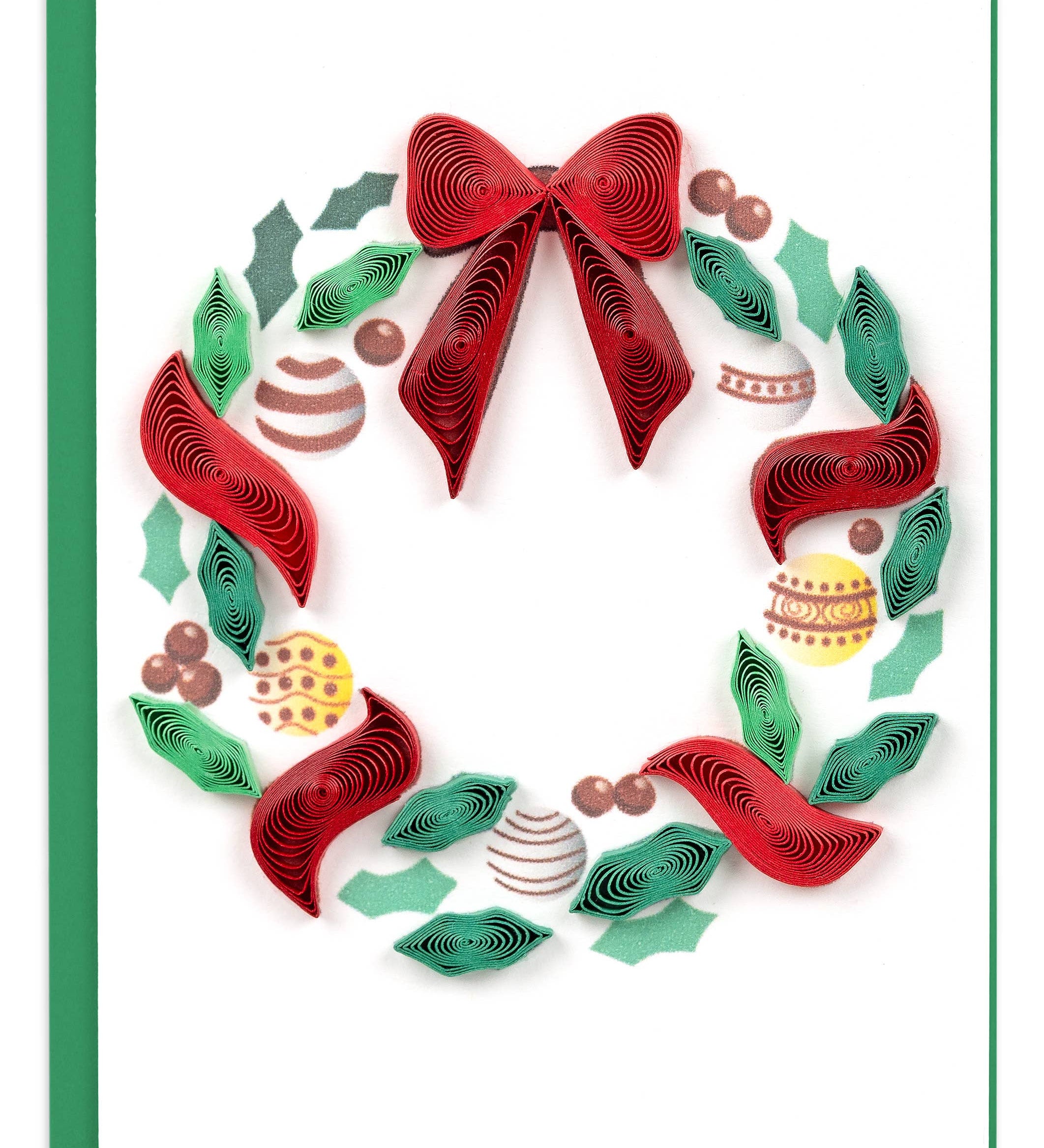 Mini Card, Holiday Wreath with Ornaments - Quilling Card