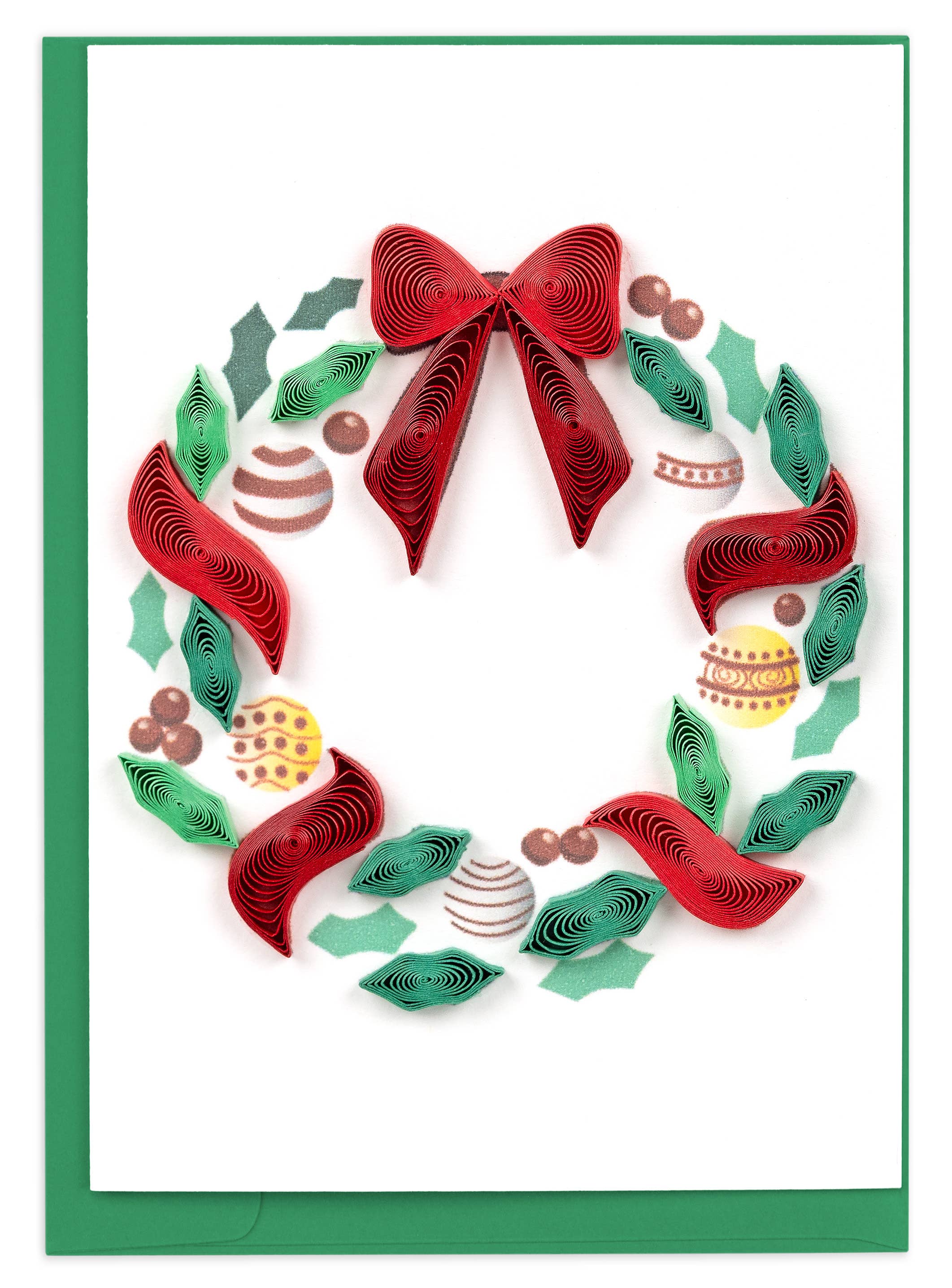 Mini Card, Holiday Wreath with Ornaments - Quilling Card