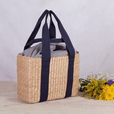 Parisian Picnic Basket, Beige with Navy Blue Accents